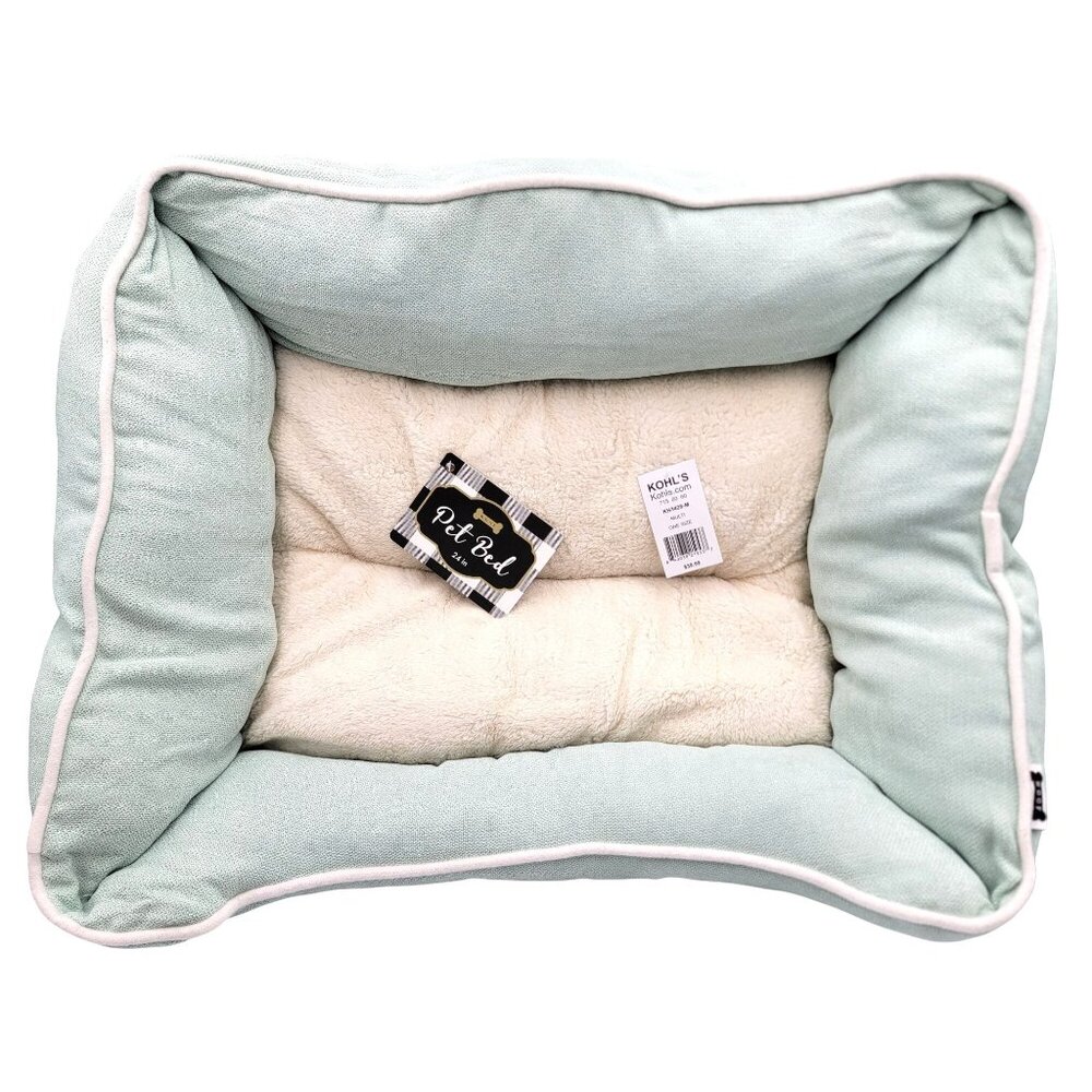 Woof Pet Bed 24" Teal/ Mint  & White   Plush Lining Polyester Fiber New with Tag